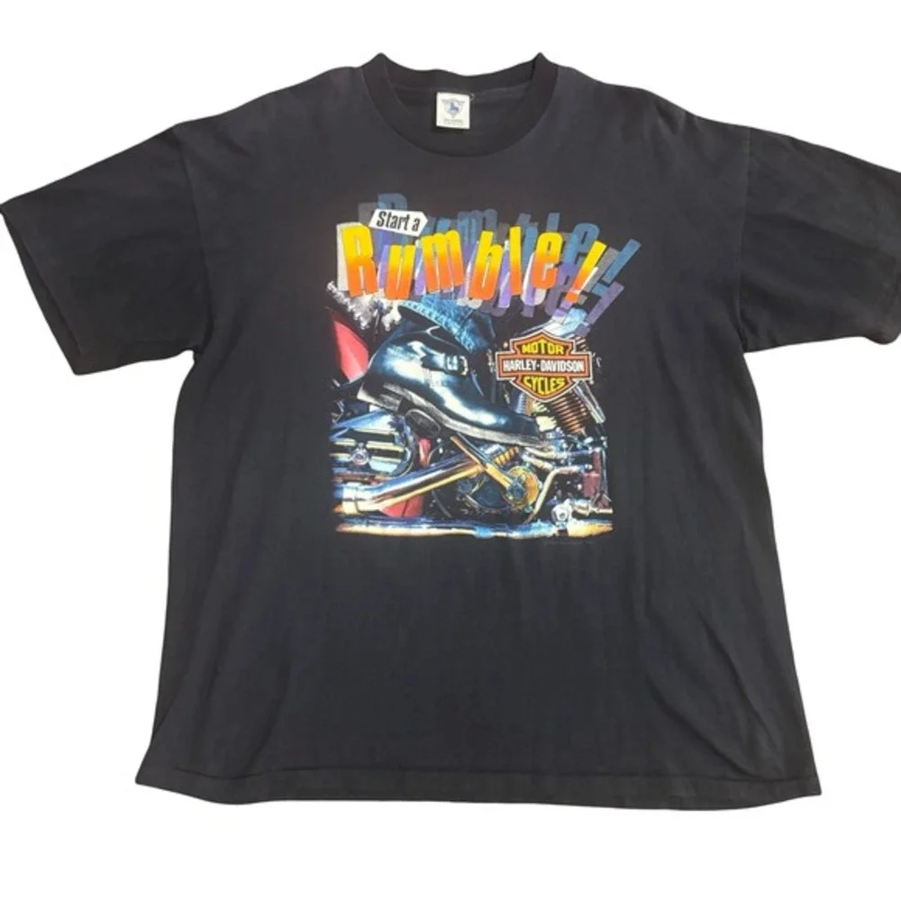 Vintage 80s Harley Davidson Start a Rumble‎ McCoy's Graphic T Shirt XX Large